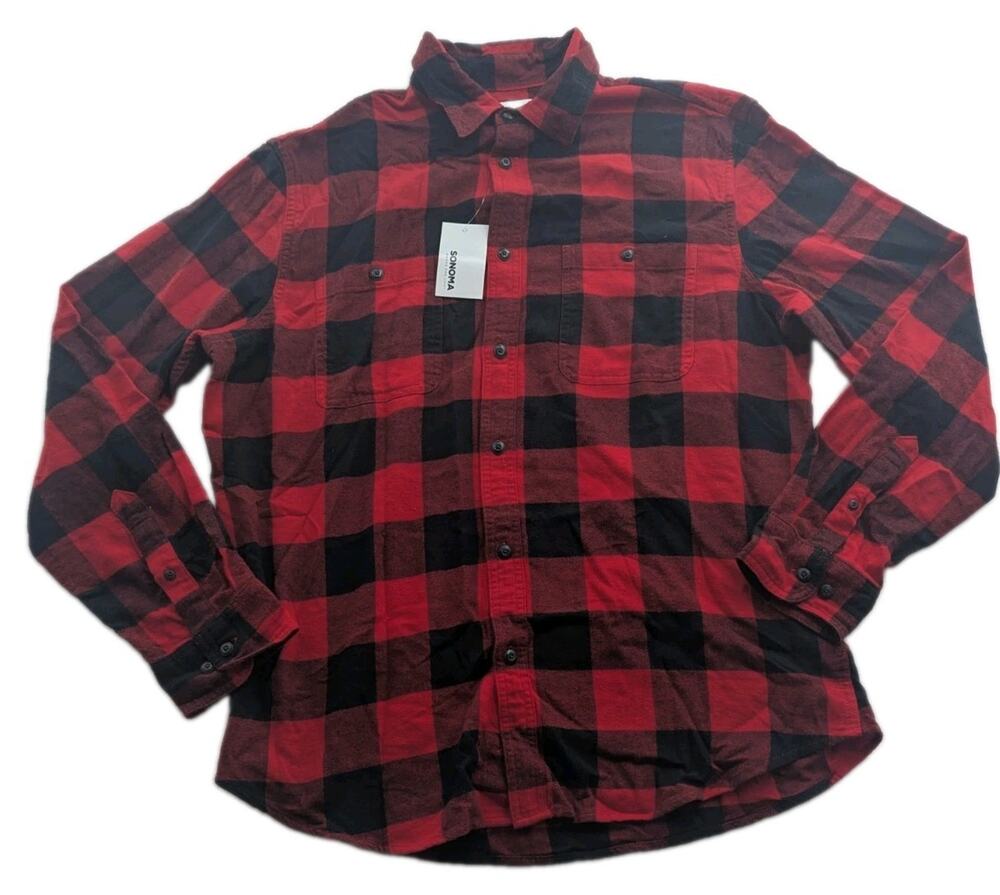 Sonoma Mens XL Supersoft Flannel Plaid Button-Up Long Sleeve Collared Shirt